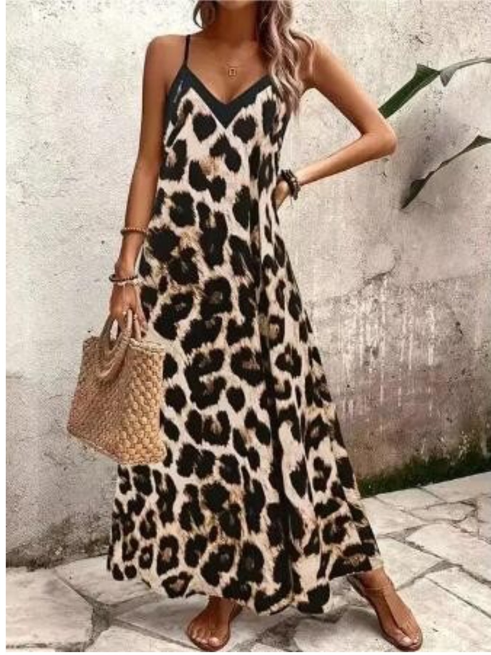 ShopEvelynne Leopard Print Maxi Slip Dress - Beige & Black
